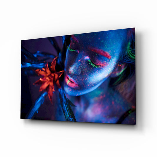 Woman glass wall art in a modern vanity space