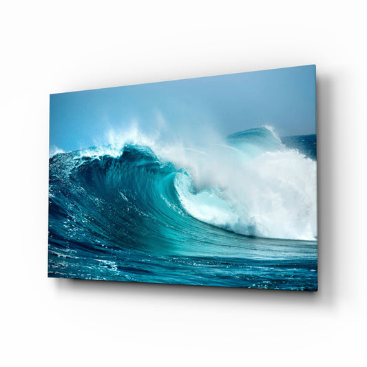 Waves glass wall art in a modern living room