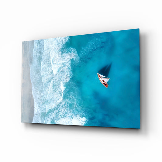 Oceanside glass wall art in a modern living room