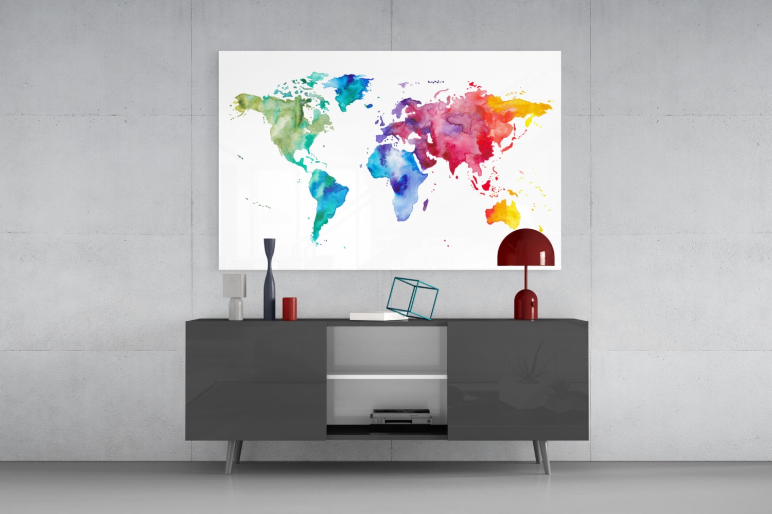 World Map Glass Wall Art.