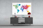 World Map glass wall art catching light to reveal its painted spectrum tones