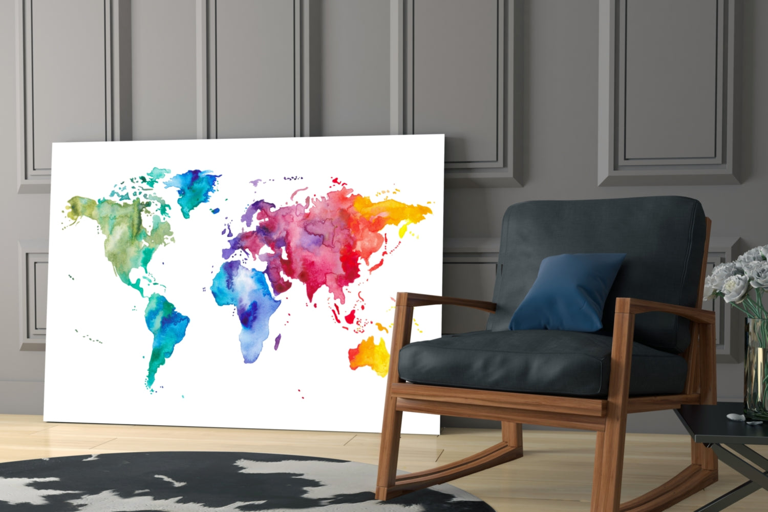 World Map Glass Wall Art.