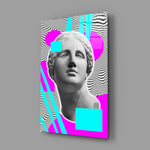 Vaporwave panel anchoring a teen room wall