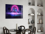 Cinematic synthwave print bringing pyramid edge to a home office