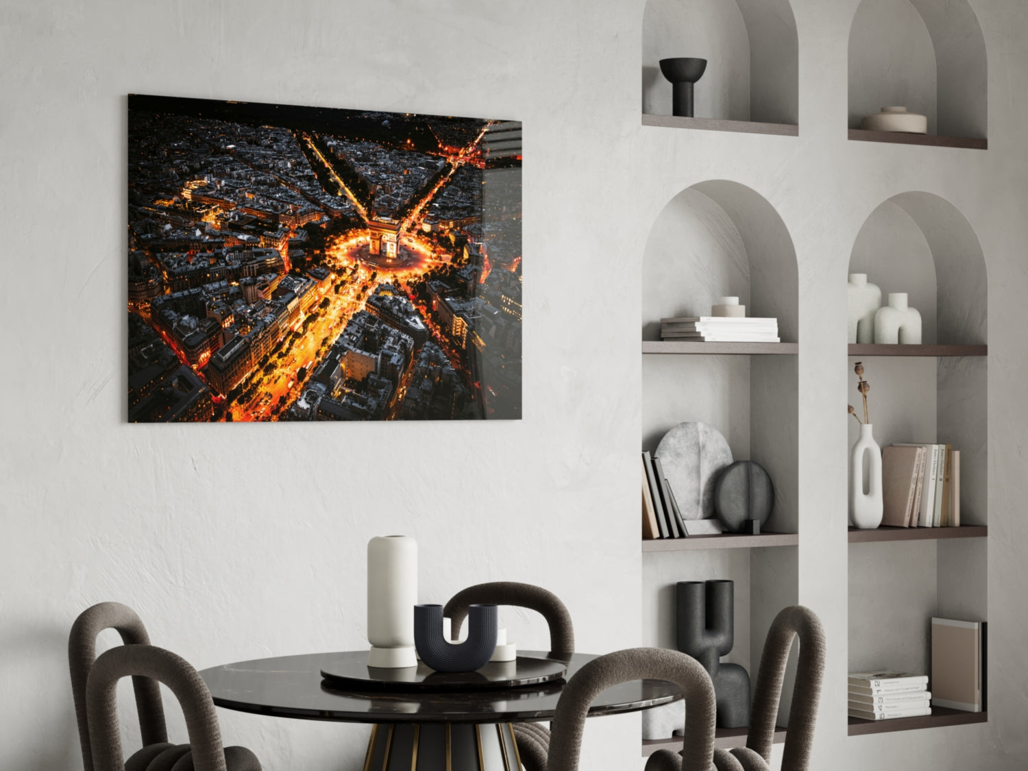 France Night Cityscape Glass Wall Art.