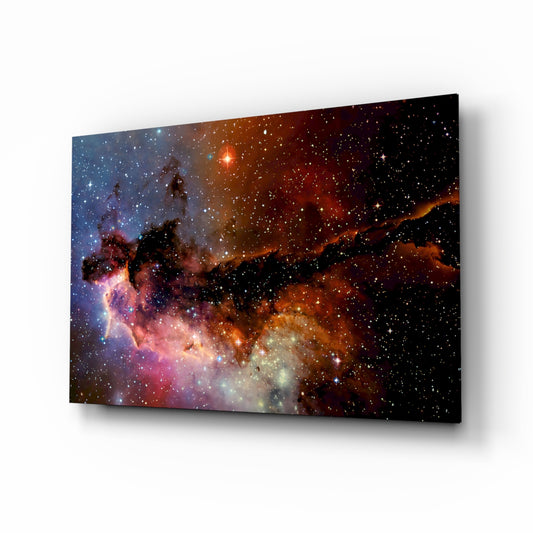 World Of The Galaxy glass wall art in a modern study