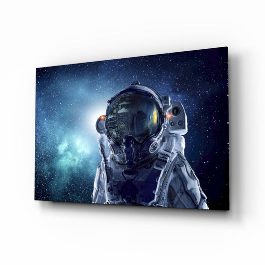 Astronaut In Space glass wall art in a modern teen room