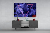 Cinematic artwork in a fashion-themed lounge interior