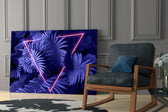 Synthwave yatay panel against an aubergine-painted accent wall