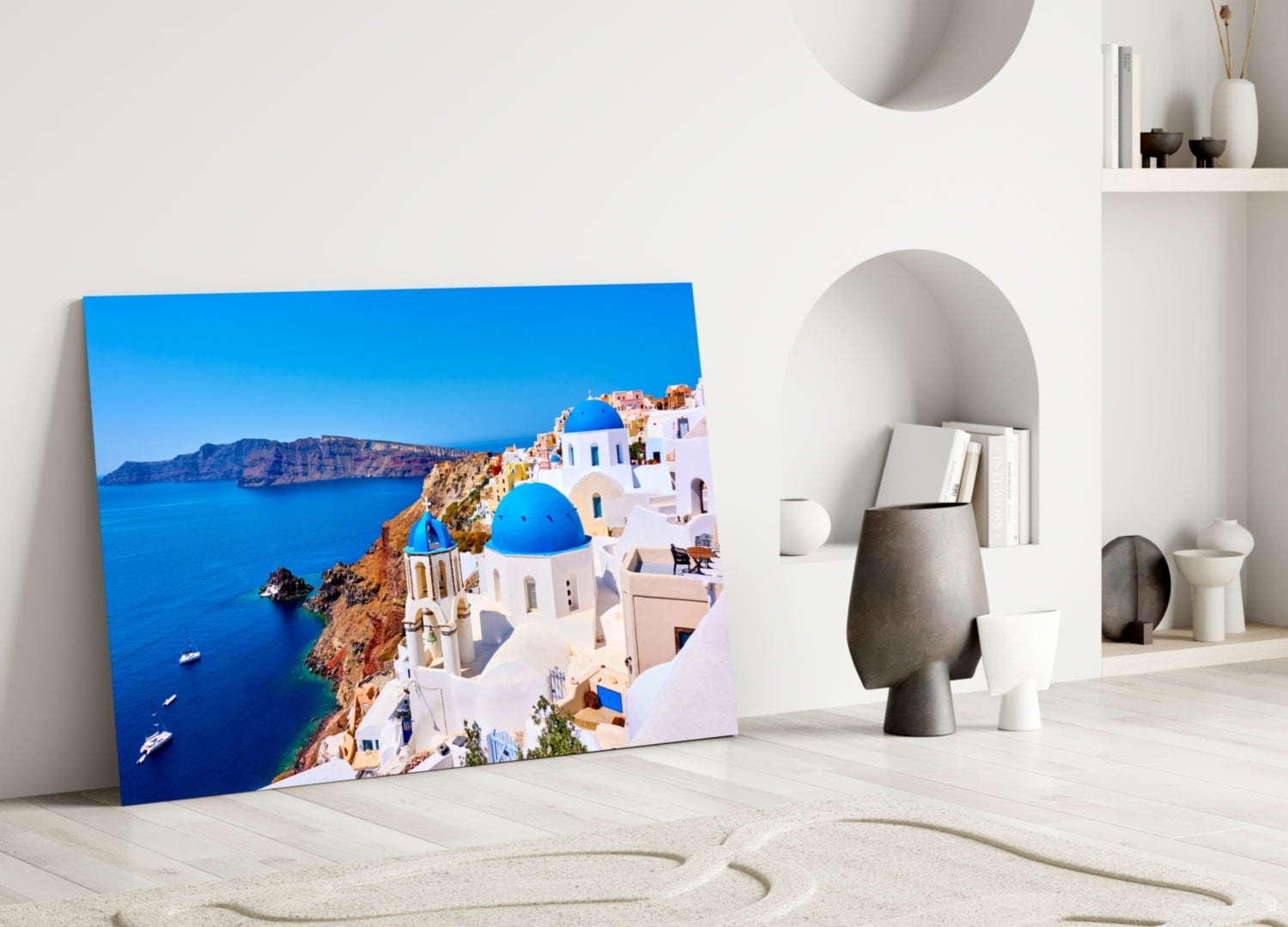 Santorini Glass Wall Art.
