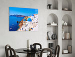 Cinematic travel print bringing Cycladic edge to a hallway