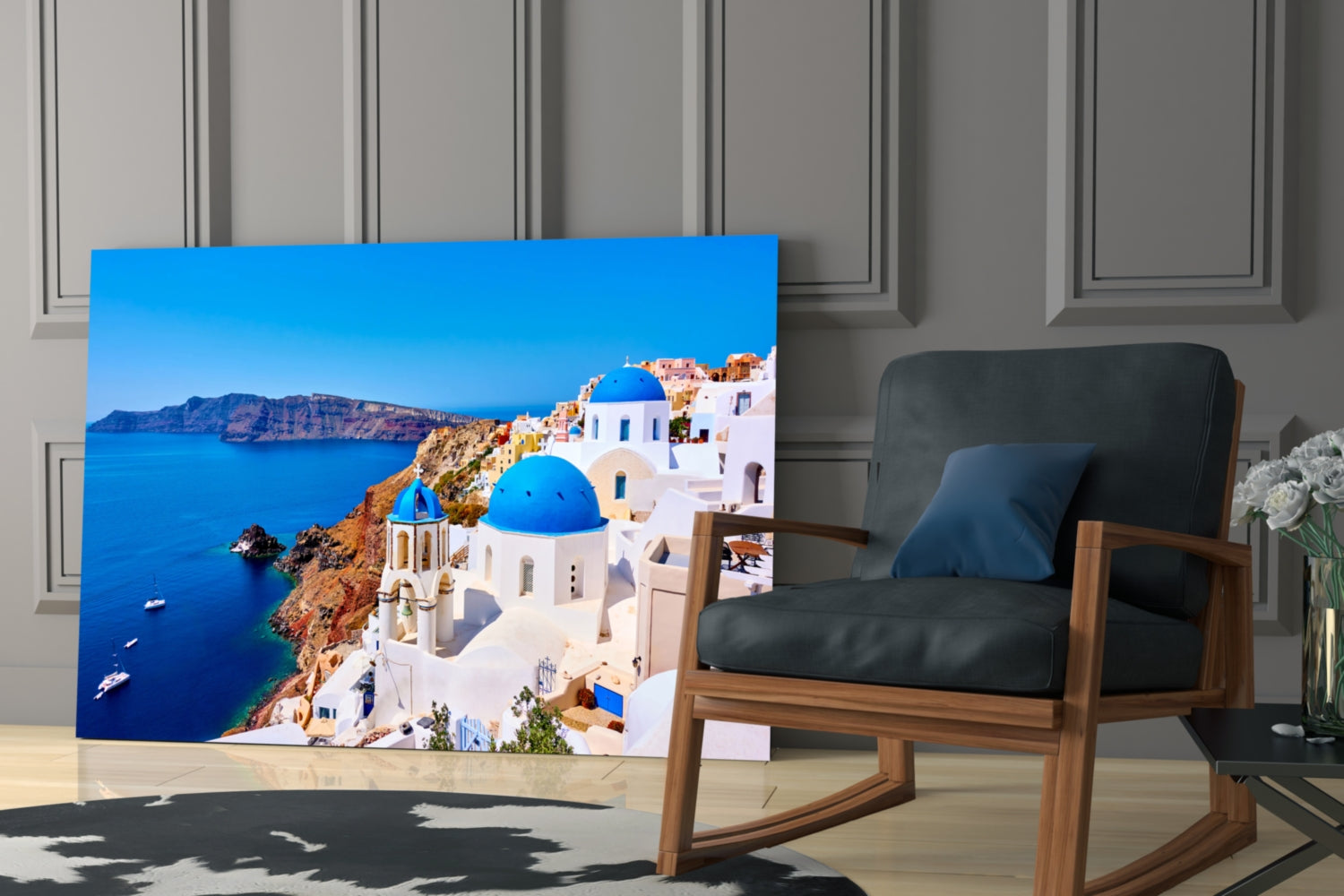 Santorini Glass Wall Art.