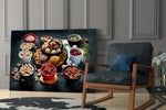Food yatay panel against a slate-painted accent wall