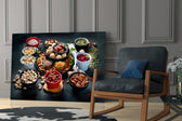 Food yatay panel against a slate-painted accent wall
