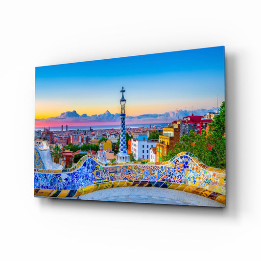 Barcelona glass wall art in a modern living room