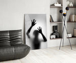 Cinematic conceptual print bringing monochrome edge to a bedroom