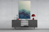 Abstract Art glass wall art catching light to reveal its painted seigaiha waves