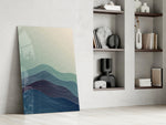 Abstract dikey panel against an ivory-painted accent wall