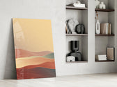 Abstract dikey panel against a terracotta-painted accent wall