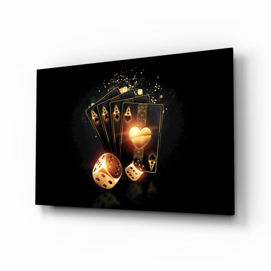 Gambler's Guns glass wall art in a modern man cave