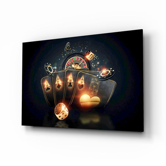 Gambler's Guns glass wall art in a modern man cave