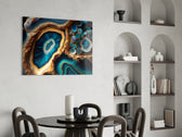 Cinematic abstract print bringing luxe edge to a hallway