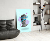 Cinematic pop-classical print bringing vaporwave edge to a bedroom