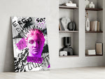 Pop-art dikey panel against an ivory-painted accent wall