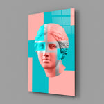 Vaporwave panel anchoring a teen room wall