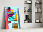 Pop-art dikey panel against an ivory-painted accent wall