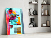 Pop-art dikey panel against an ivory-painted accent wall