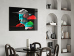 Cinematic pop-classical print bringing vaporwave edge to a bedroom
