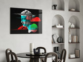 Cinematic pop-classical print bringing vaporwave edge to a bedroom