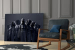 Dark-fantasy yatay panel against a charcoal-painted accent wall