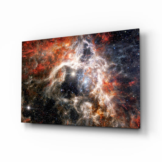 Space Purple glass wall art in a modern study