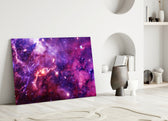 Close-up detail of violet-magenta nebular gas behind glass
