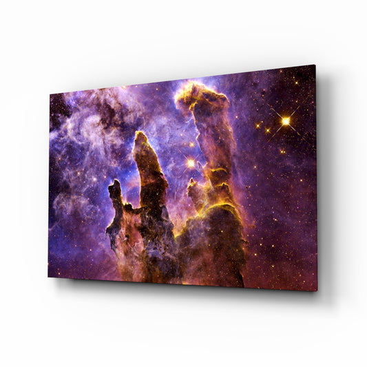 Space Lilac glass wall art in a modern study