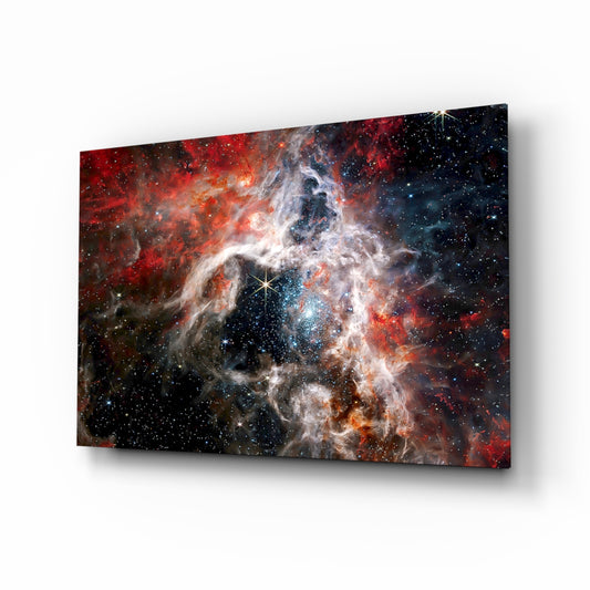 Space glass wall art in a modern study