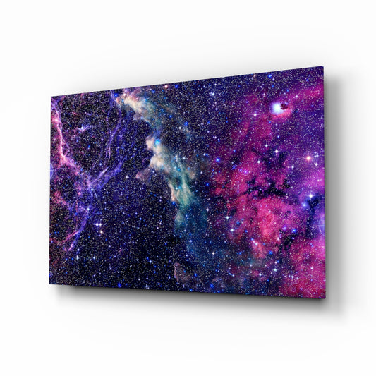 Space Purple glass wall art in a modern study