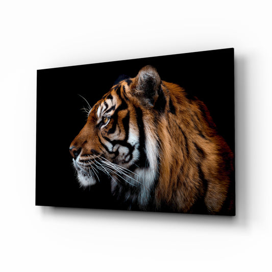 Tiger glass wall art in a modern living room