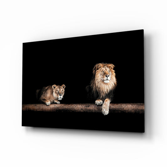 Leo Family glass wall art in a modern living room