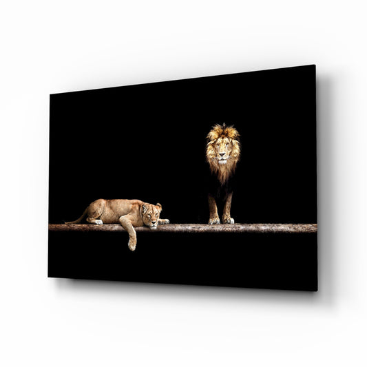 Leo Family glass wall art in a modern living room