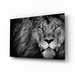 Lion glass wall art in a modern living room