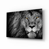 Lion glass wall art in a modern living room