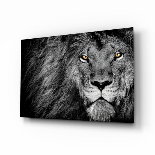 Lion glass wall art in a modern living room