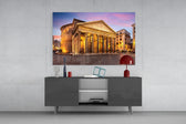 Pantheon glass wall art catching light to reveal its painted twilight tones