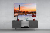 Eiffel Tower glass wall art catching light to reveal its painted autumn tones