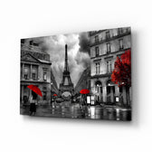 Eiffel Tower glass wall art in a modern living room