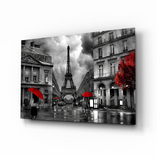 Eiffel Tower glass wall art in a modern living room