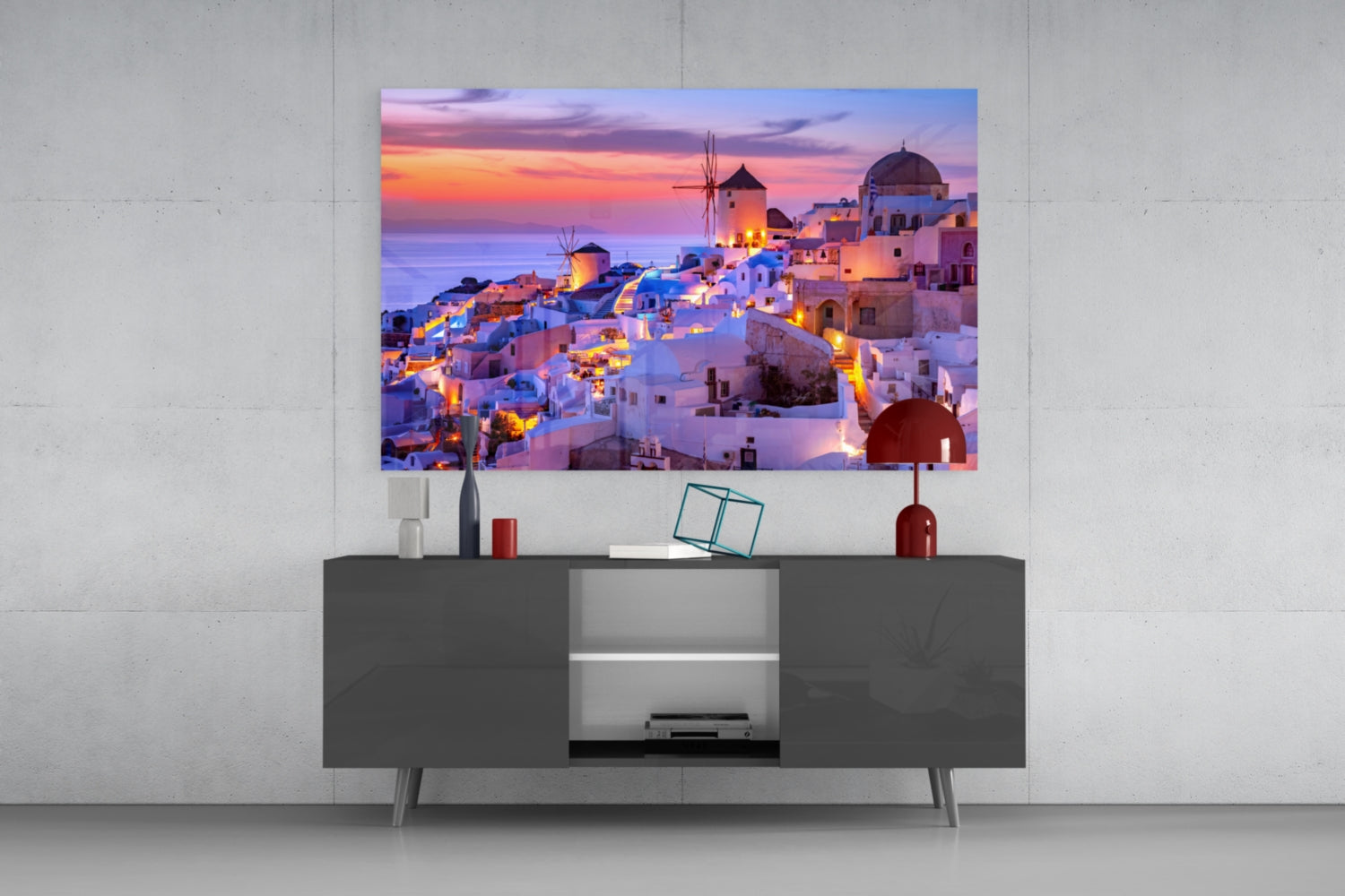 Santorini Glass Wall Art.